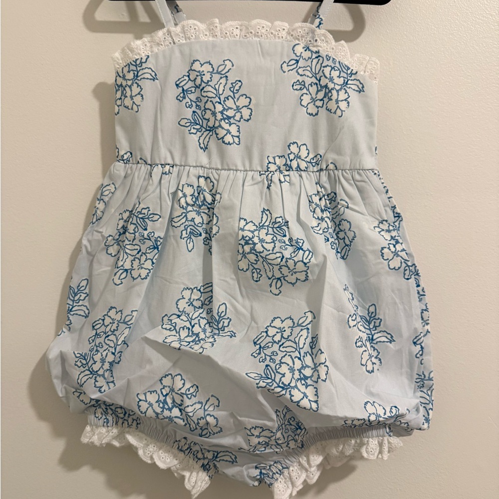 SweetHoney Gracie Bubble - Flourishing Blues - Floral Blue and White Romper